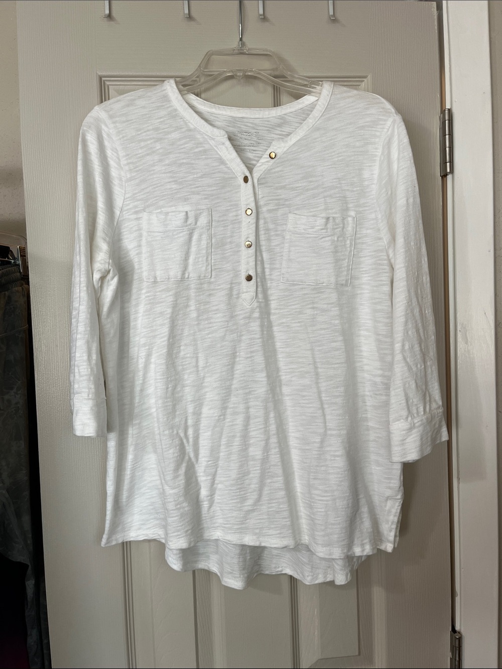 Cato White Henley Pocket Long Sleeve Tee
